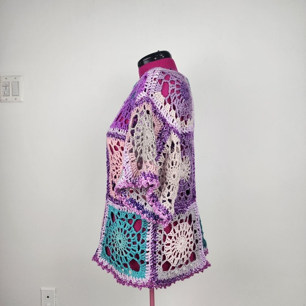 New Handmade Boho Crochet Granny Square Top - Vibrant Patchwork Festival Blouse - Picture 4 of 16